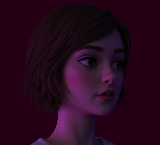 Close-up of an AI generated girl with short brown hair
