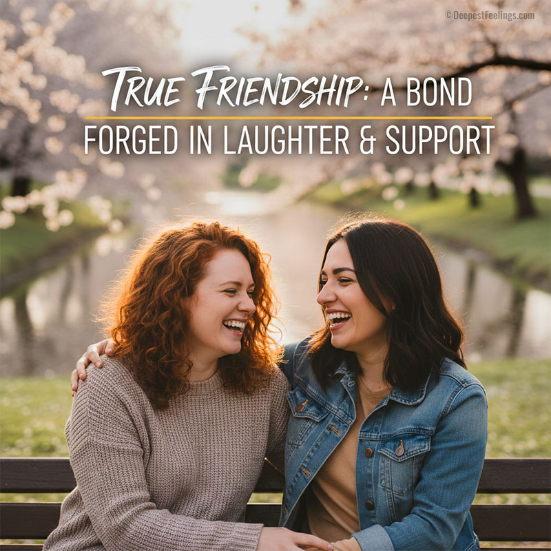Heartfelt message on friendship cards featuring two women laughing.