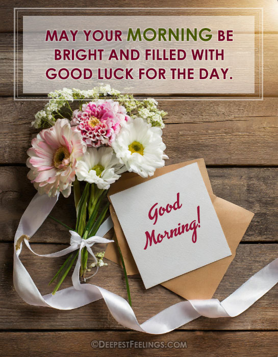 Good Morning greeting card with a background of a flower bouquet