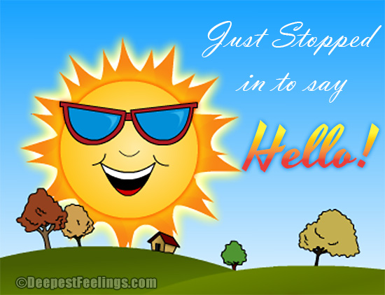 Hello greeting card with the image of smiling sun