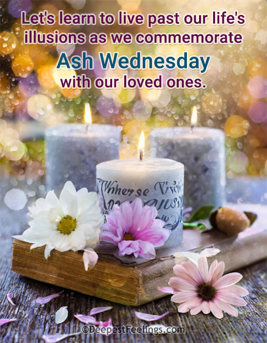 Ash Wednesday card with a background of flowers and burning candles