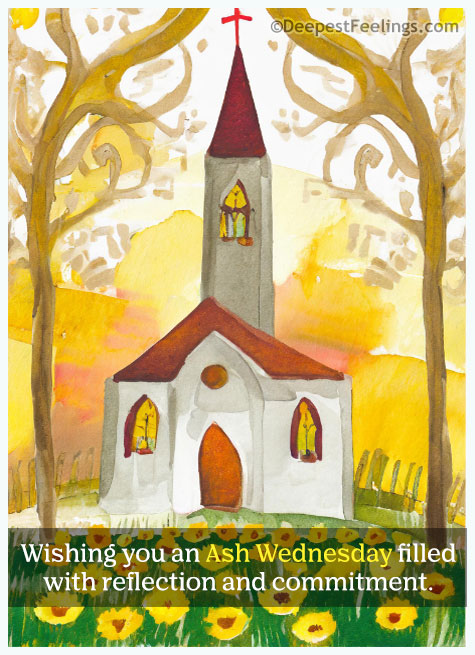 Ash Wednesday wishes card with a vector background of a church