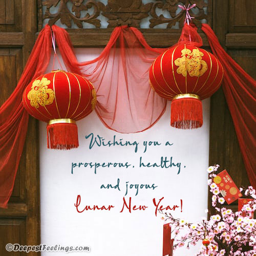 Lunar New Year card with a background of Chinese Lanterns
