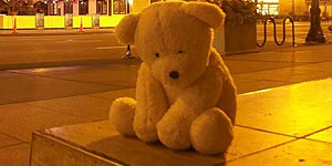 Christmas Miss You card featuring a teddy bear in sad mood