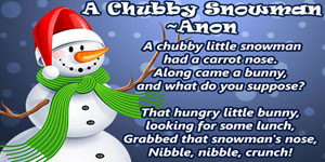 A short poem card with name of A Chubby Snowman, written by Anon