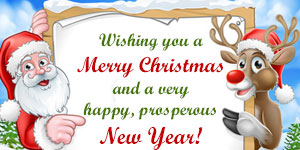 A greeting card with Merry Christmas and Happy New Year wishes