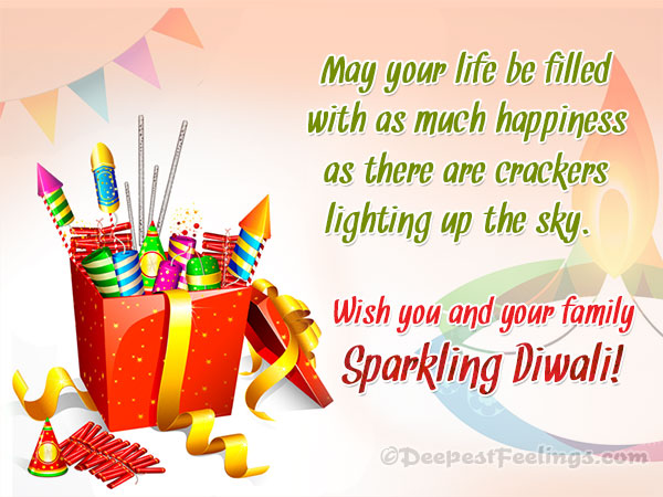 Diwali greeting card showing firecracker and a diya in background