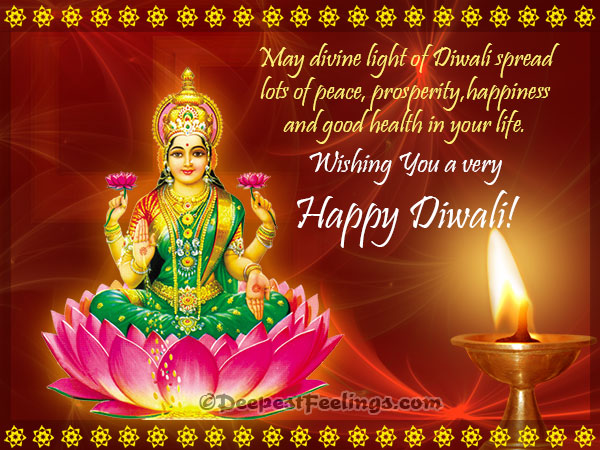 Greeting card for Diwali contains the picture of Goddess Lakshmi