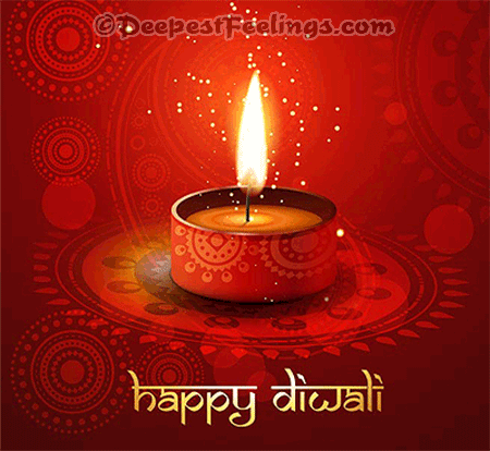 Happy Deepavali card with an animated diya