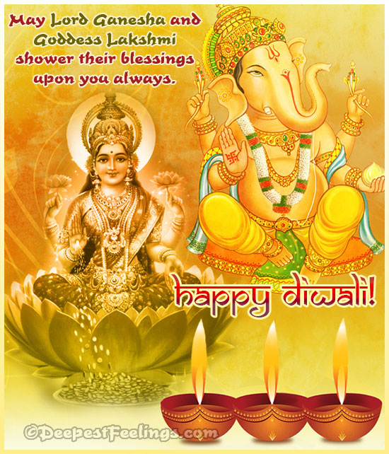 Diwali greeting card with the blessings of Lord Ganesha and Goddess Lakshmi