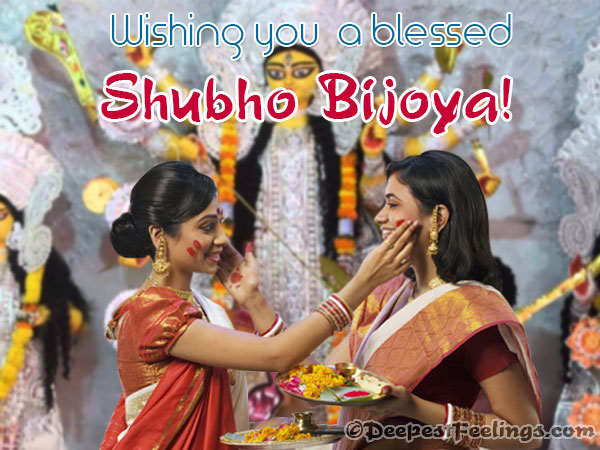 Very beautiful Bengali Bijaya Dashami greeting picture with a background of Sindur Khela