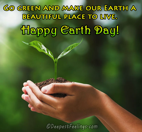 Earth Day greeting card showing a growing tree in hand