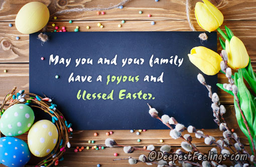 Easter greeting card for family with the wishes of joyous and blessed Easter