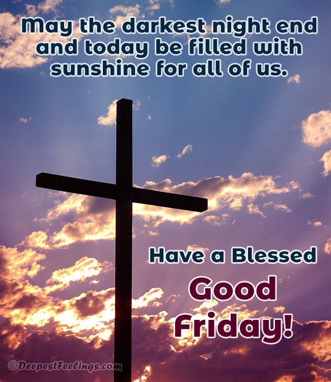 A Good Friday wishes card with a background of sunrise and cross