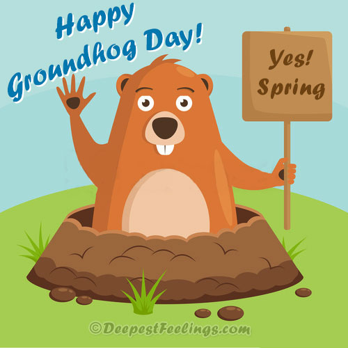 Happy Groundhog Day greeting card with vector background