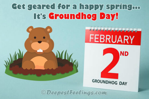 Groundhog day greeting with the message happy spring
