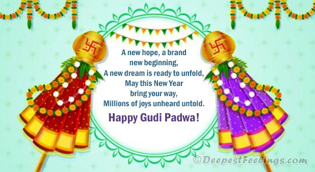 Gudi Padwa greeting card with the wishes for new hope and new beginning