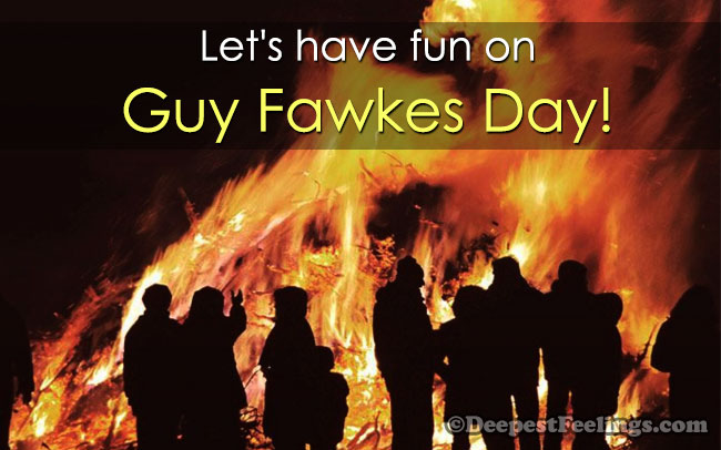 Guy Fawkes Day greeting card for WhatsApp and Facebook with the background of bonfire