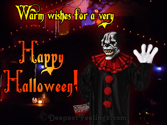 Animated Halloween greeting card themed with a clown