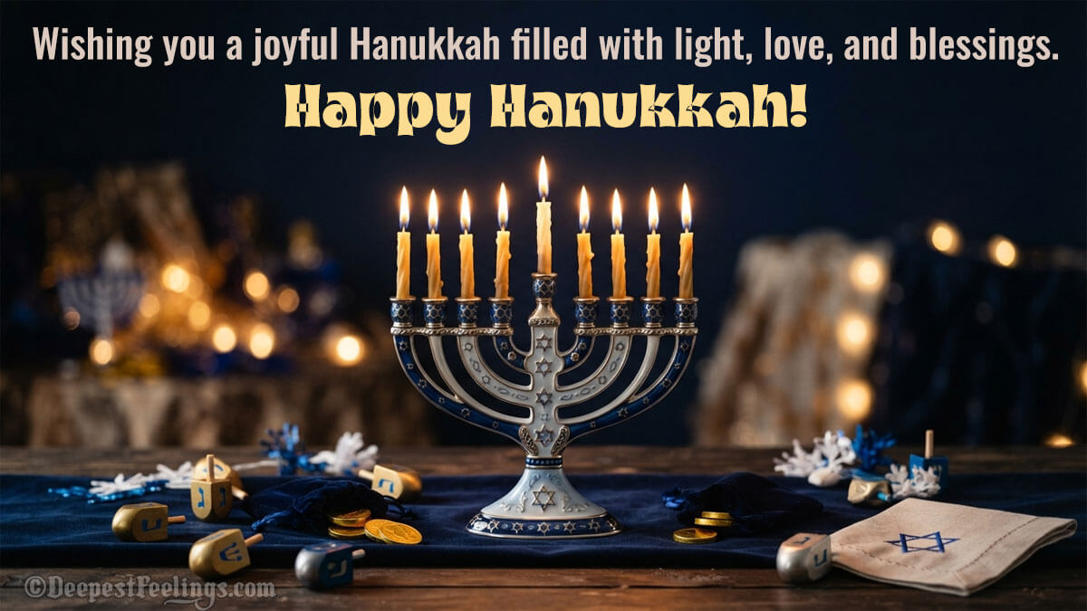 Traditional Hanukkah greeting card with glowing menorah