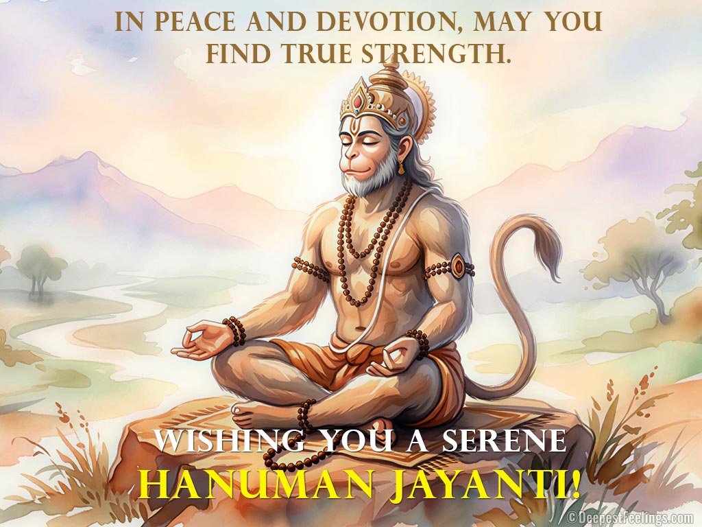 Serene Hanuman Jayanti greeting card for WhatsApp and Facebook with spiritual message