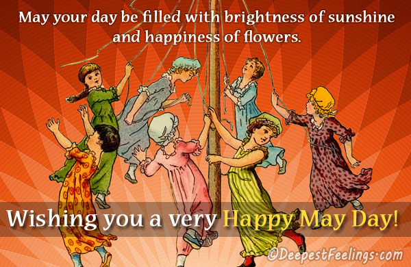 May Day card with the wishes for the days brightness and happiness