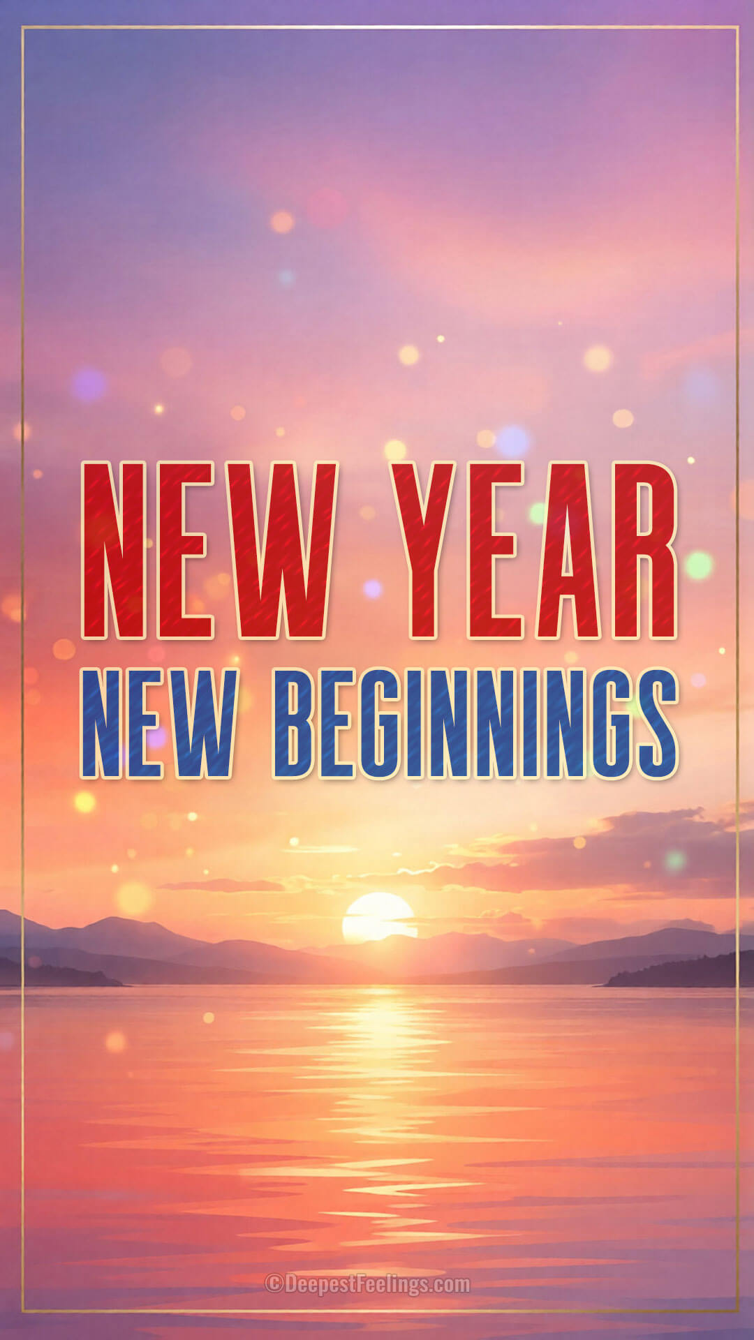 Vertical New Year status image with the words New Year, New Beginnings on a sunrise gradient