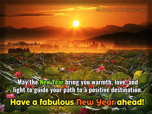 Happy New Year Greeting card with the background of sunrise