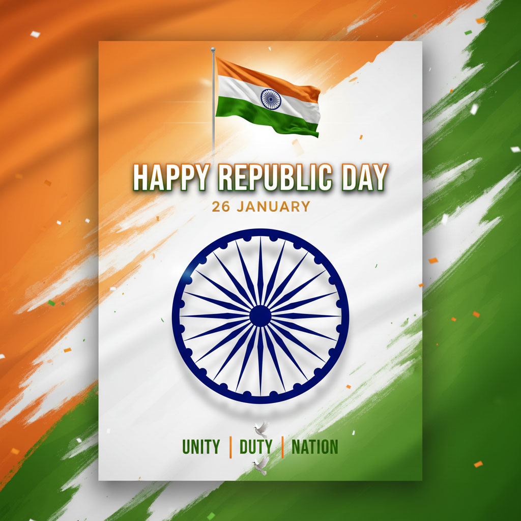 Happy Republic Day greeting card with an artistic tricolor decoration