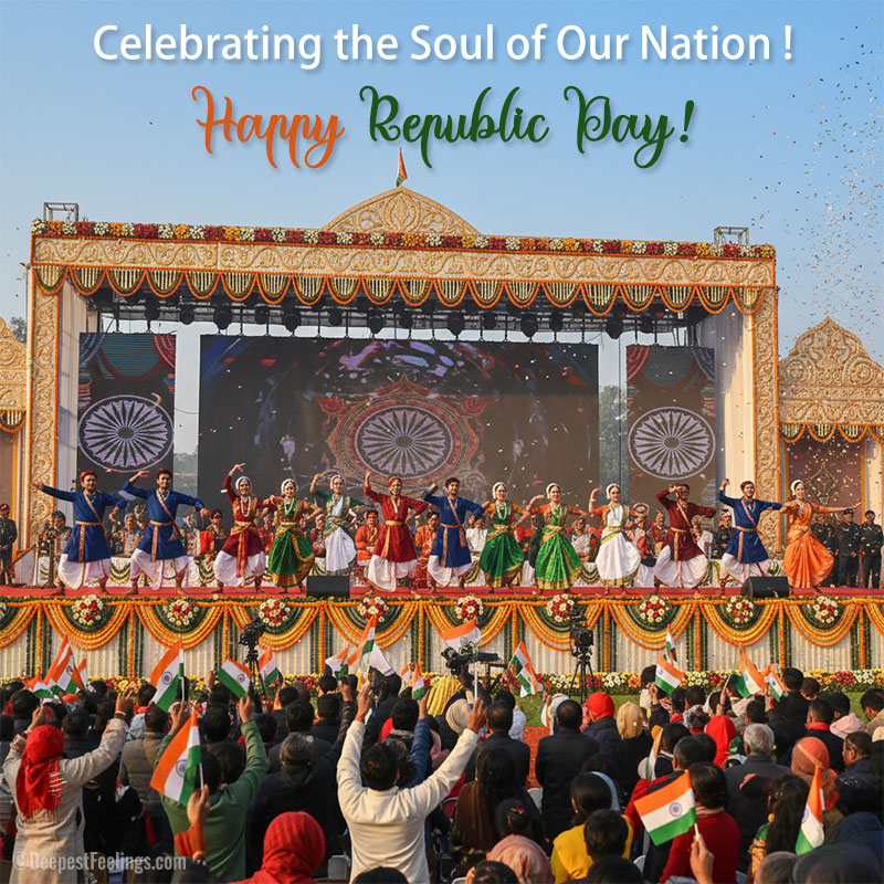 Greeting card highlighting a traditional Indian dance at a Republic Day cultural program