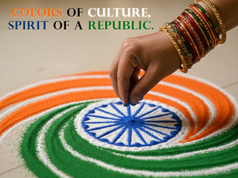 Tricolor rangoli featuring the Ashoka Chakra inspired by the Indian Constitution