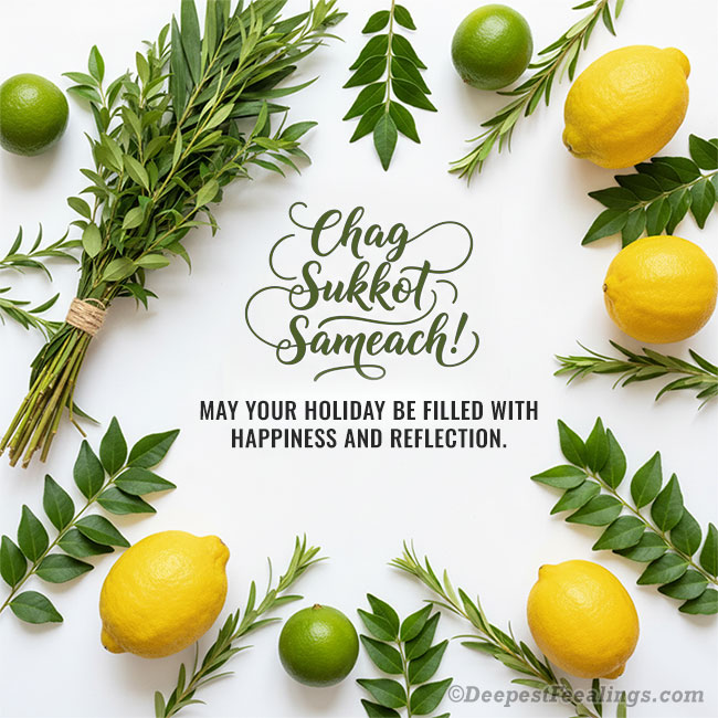 Chag Sukkot Sameach Card - Four Species Greeting Sukkot greeting card with a frame of the Four Species (lulav, etrog, myrtle, willow)