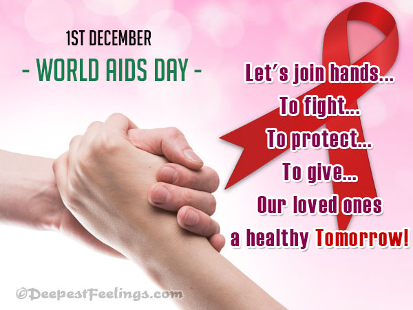 World AIDS Day card with the message for healthy tomorrow of loved ones