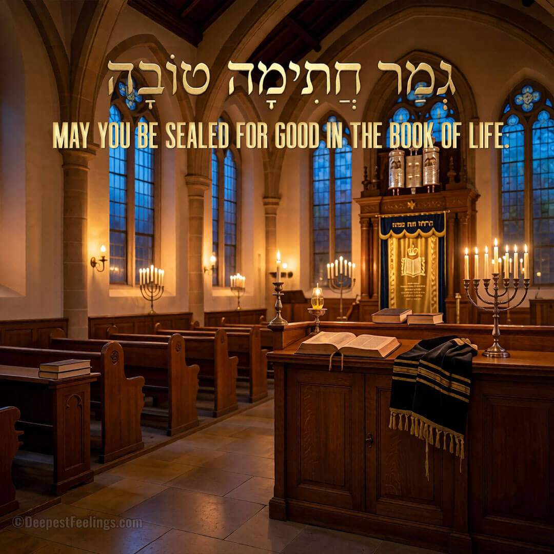 Typographic Yom Kippur card with G'mar Chatima Tova in Hebrew and English