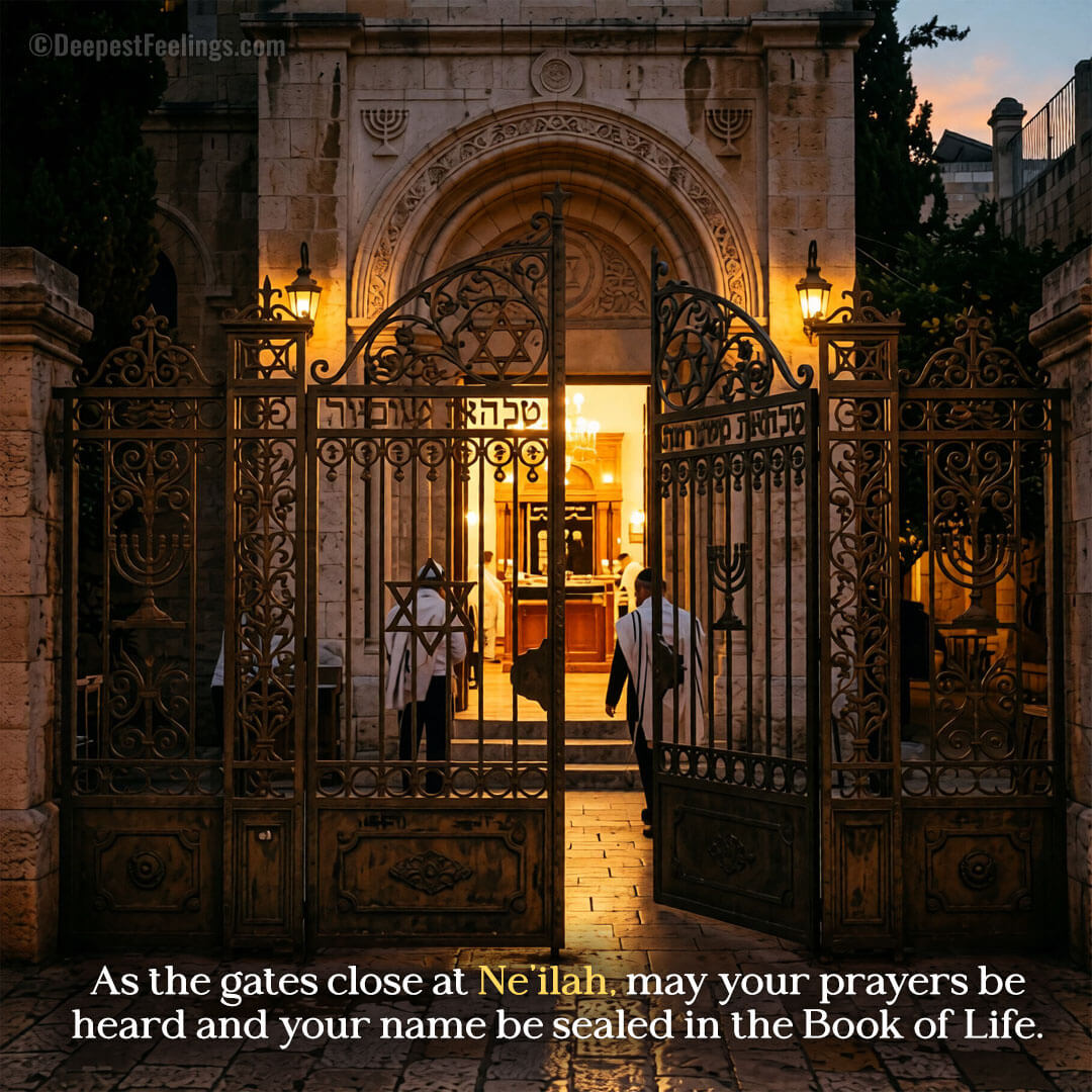 Yom Kippur card of gates closing in evening light for the Ne'ilah prayer
