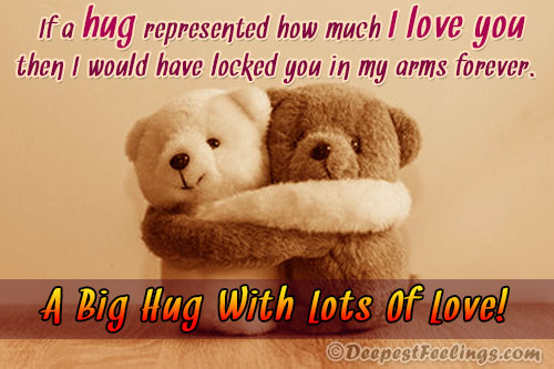 A Hug Day card showing to teddy bear hugging each-other