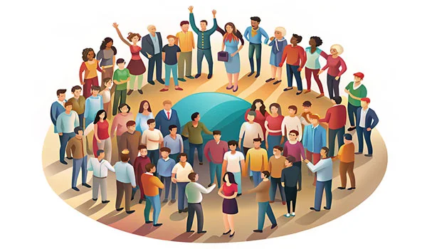 The scene suggests that people are connected and engaged in a shared social environment, which reflects the idea of socialization