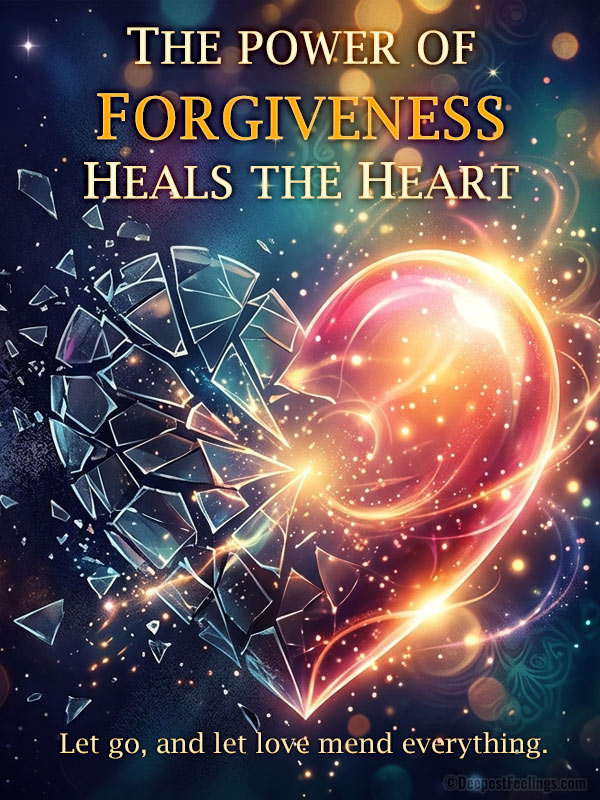 Broken glass heart transforming into a glowing whole heart, symbolic forgiveness theme, modern digital art sorry greeting card