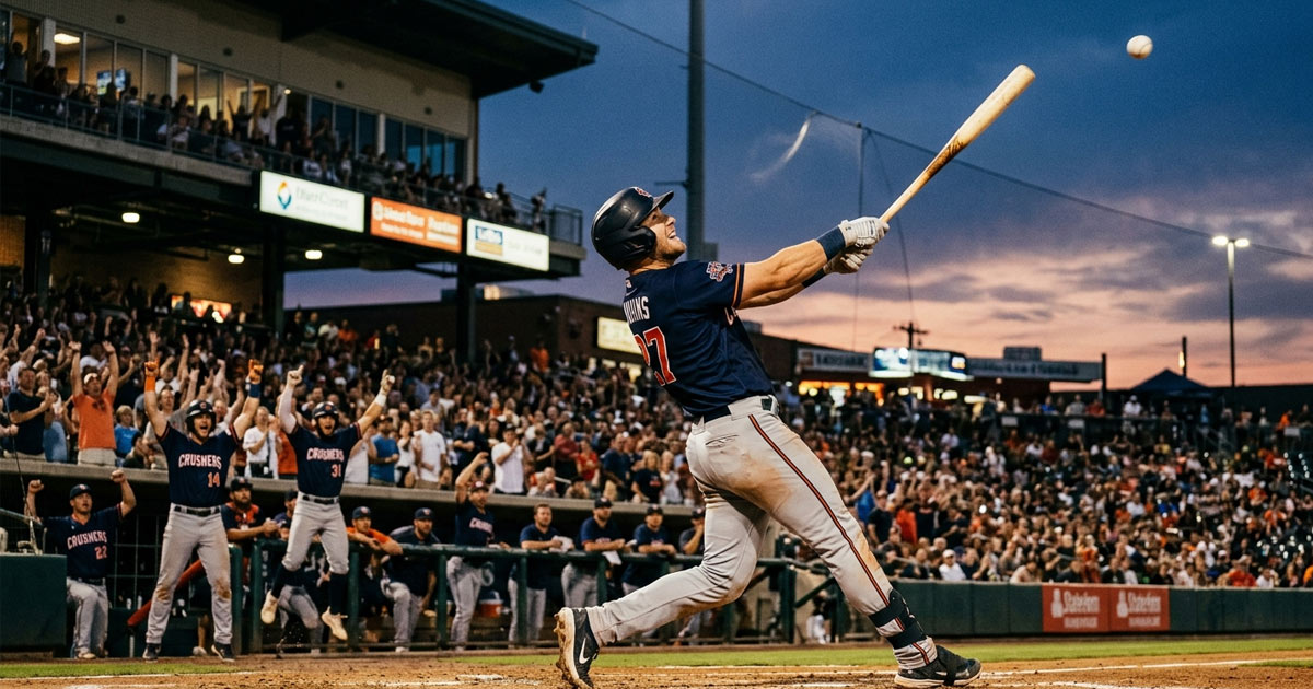 Professional major league baseball player celebrates a home run under stadium lights
