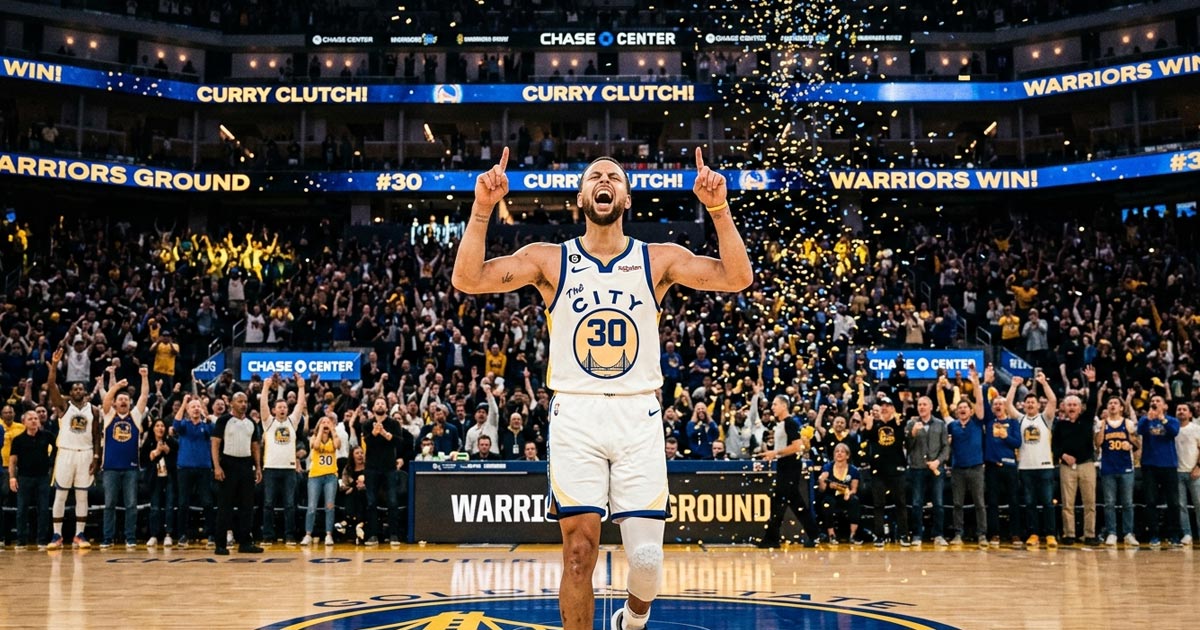 Stephen Curry iconic sky point celebration after clutch basket NBA game