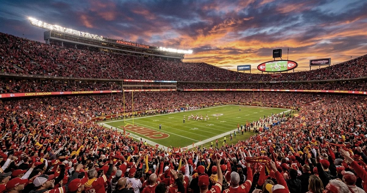 Kansas City Chiefs fans fill Arrowhead Stadium with red and gold energy during an exciting NFL game day atmosphere